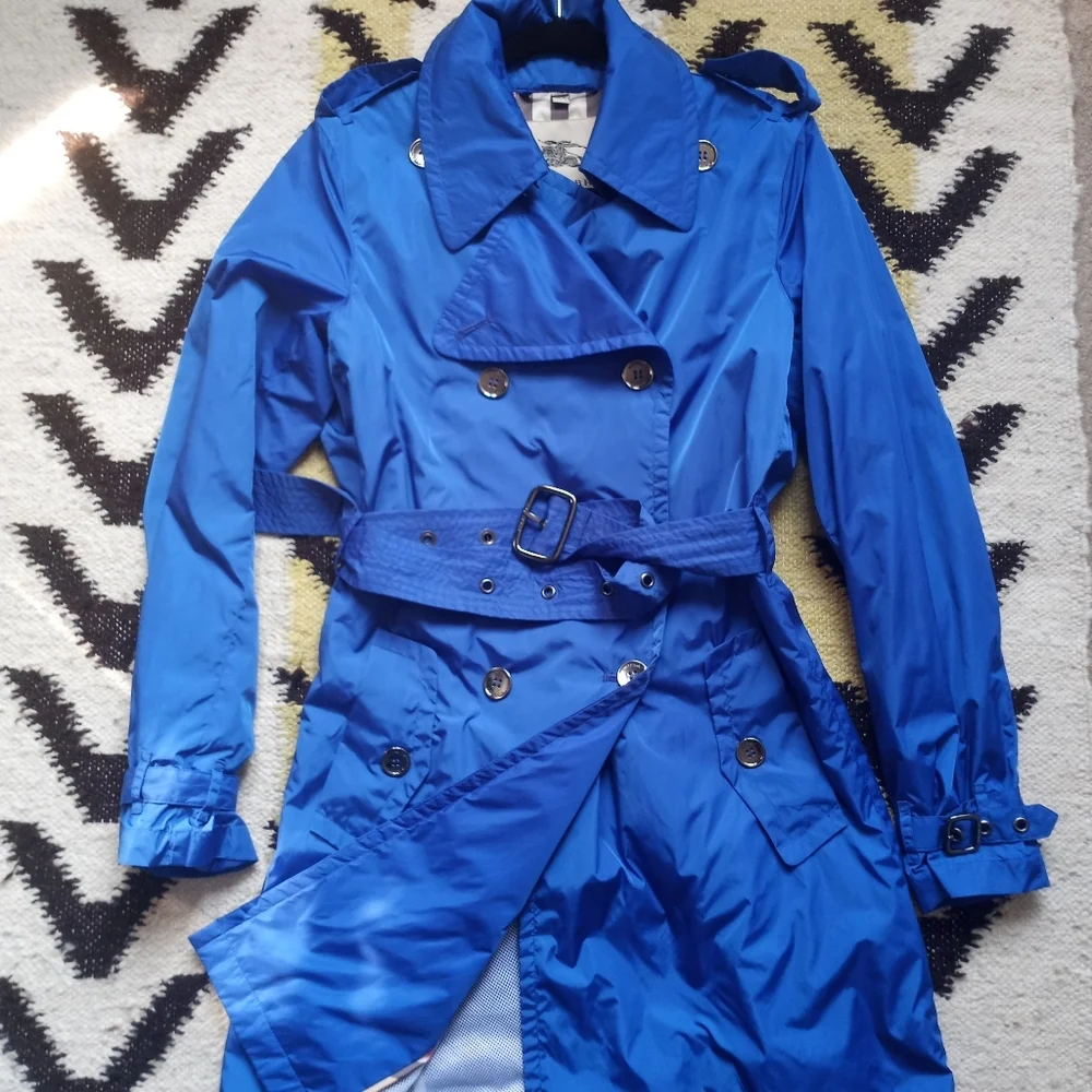 Burberry Blue Windbreaker Nylon Trench Coat - Picture 9 of 16